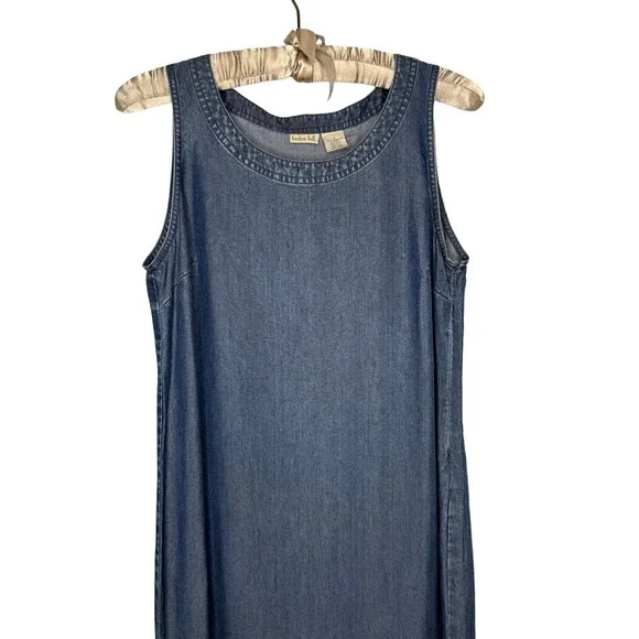 Vintage Dress S Blue Chambray Denim 90s Maxi Midi Long Smock Made In Hong Kong - Picture 2 of 8